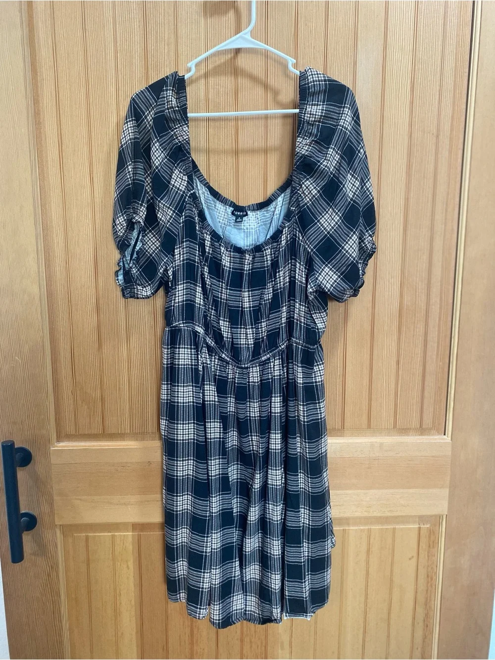 Torrid Black and Cream Plaid Square Neck Dress - Picture 2 of 7